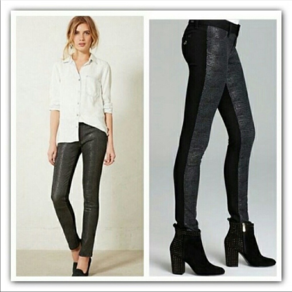 DL1961 Emma Python-Print Denim Leggings, Sz 26
